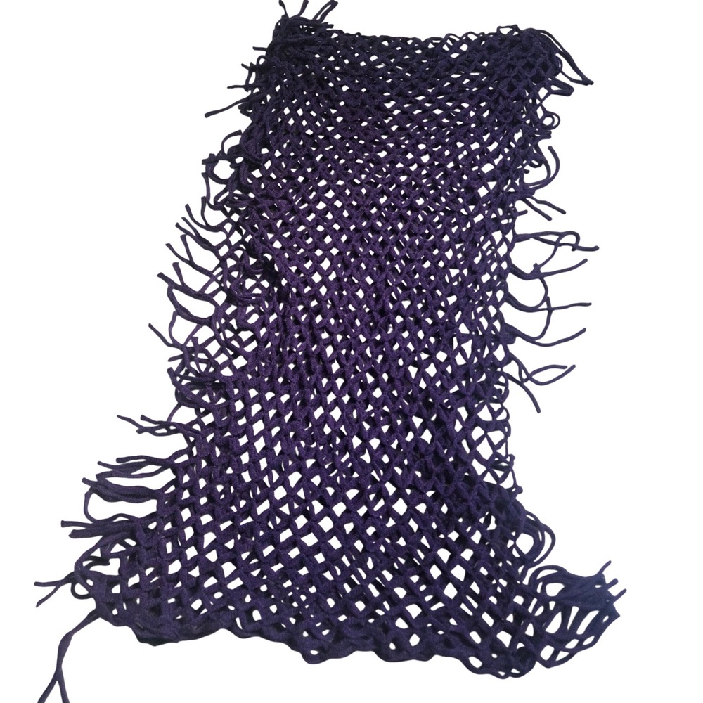Steve Madden Witchy Whimsical Goth Purple Open Knit Crochet Fringe Shawl Scarf - Picture 4 of 11
